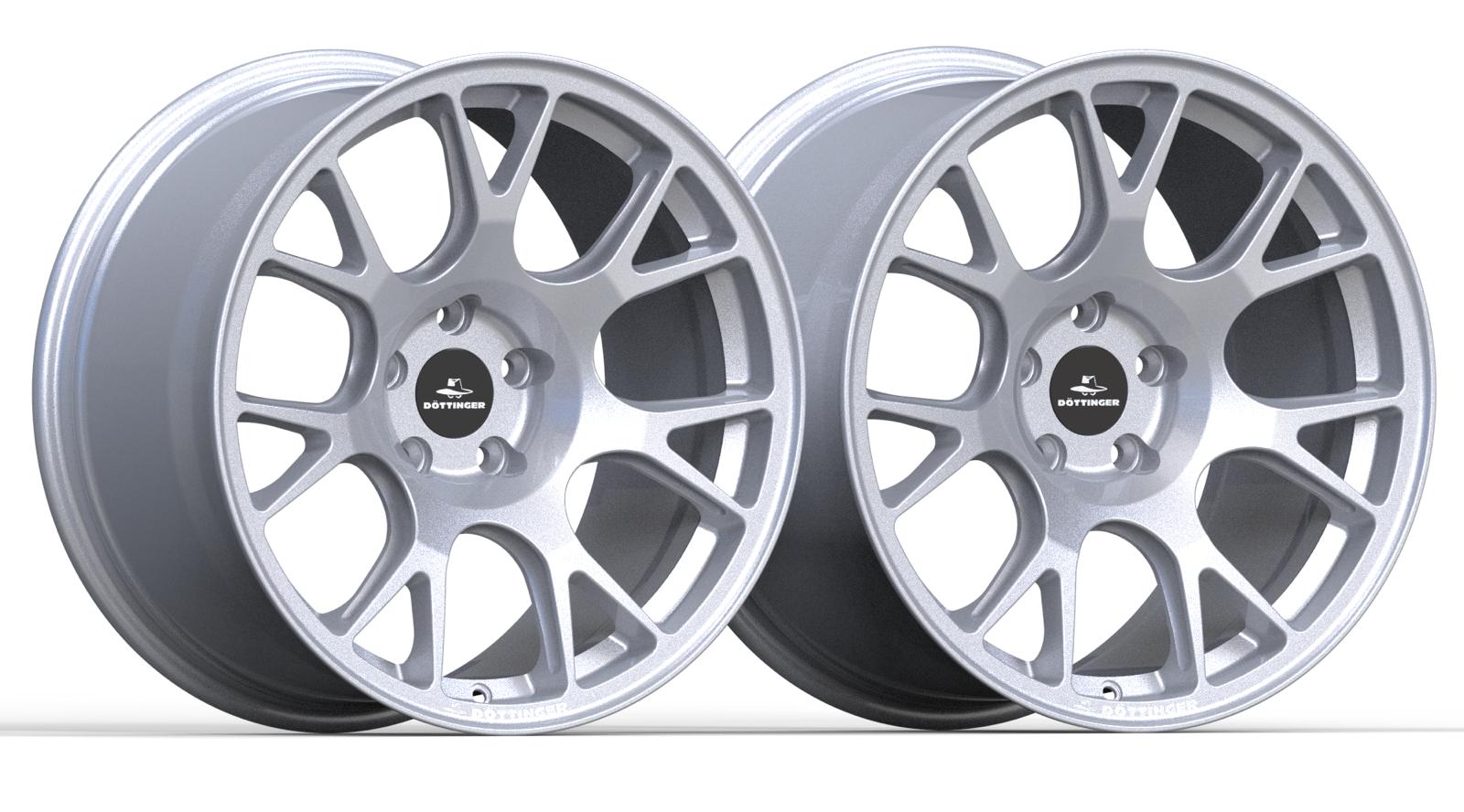 Rendu Döttinger WR-1 monobloc Silver, double vue de trois quarts sur fond blanc